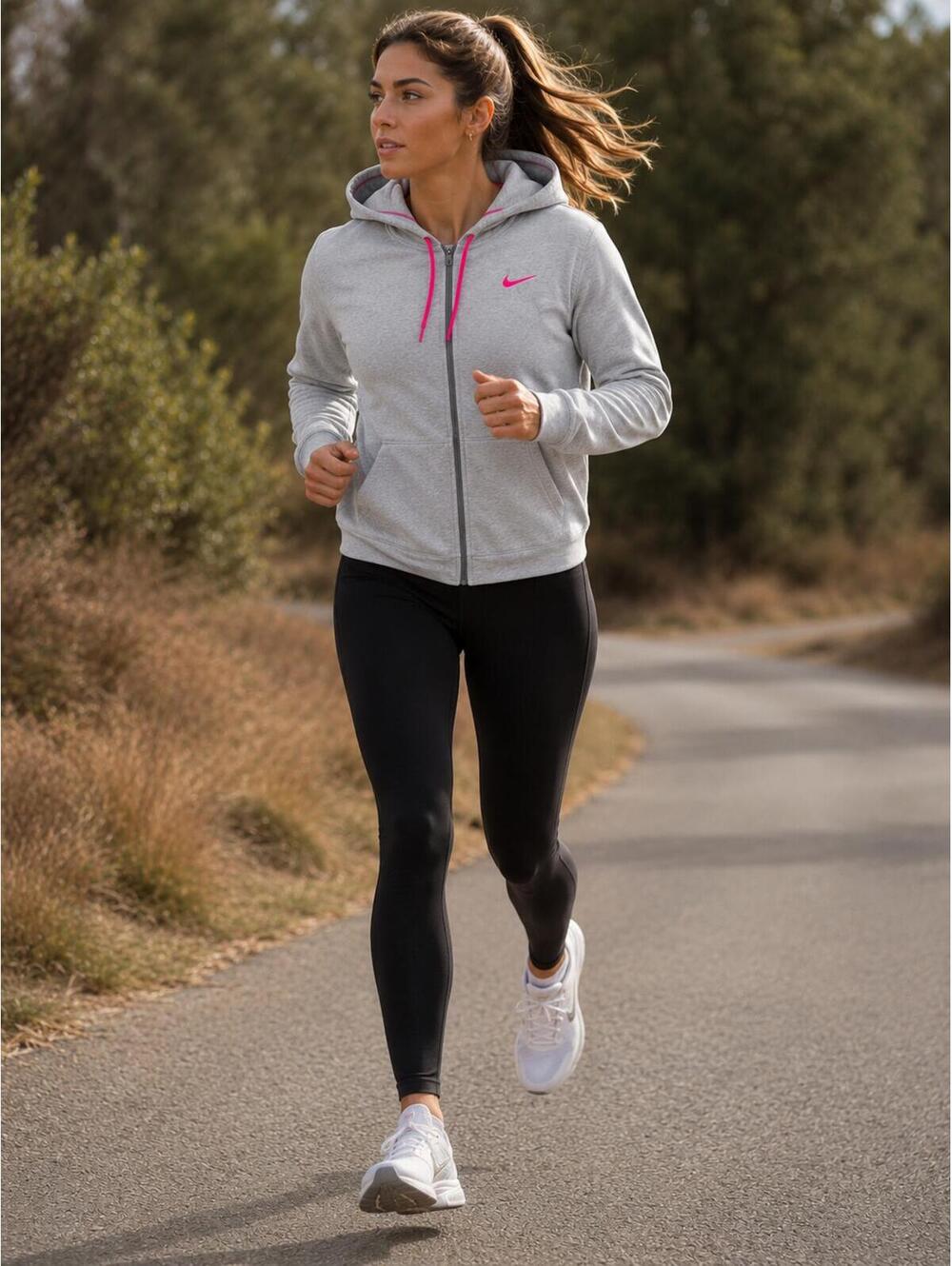 Nike Grey Zip-Up Hoodie with Pink Swoosh Logo